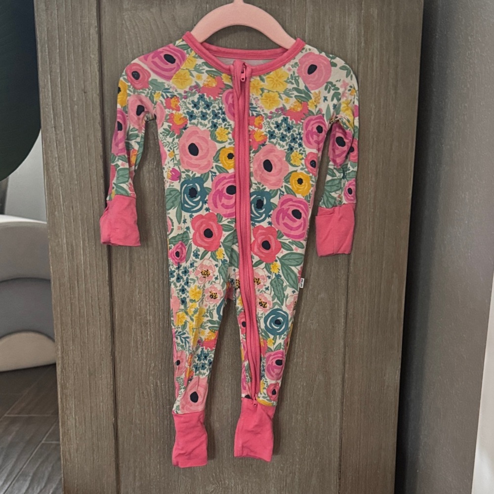 Little Sleepies Floral Kids Footie - Pink and Green